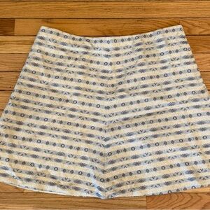 J. Crew White and Gray A-Line Skirt with Striped Pattern